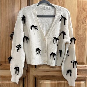 Luna Ivy White Coquette Girl Cardigan Black Bow Accents throughout Size S